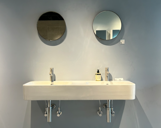 The vanity also helps create a clean and cool look.